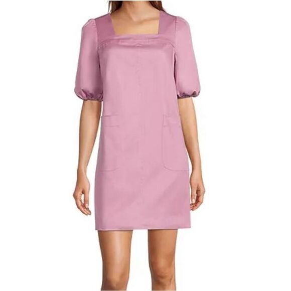 LDT Alice Puff Sleeve Dress in Dusty Rose Women’s Size 4 Square Neckline - Picture 2 of 10